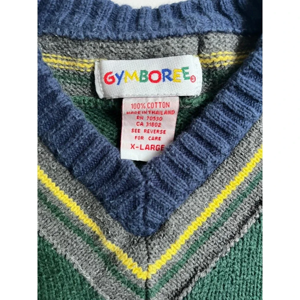 Gymboree‎ Vintage Cotton V-Neck Sweater Green Preppy Classic Boys size XL